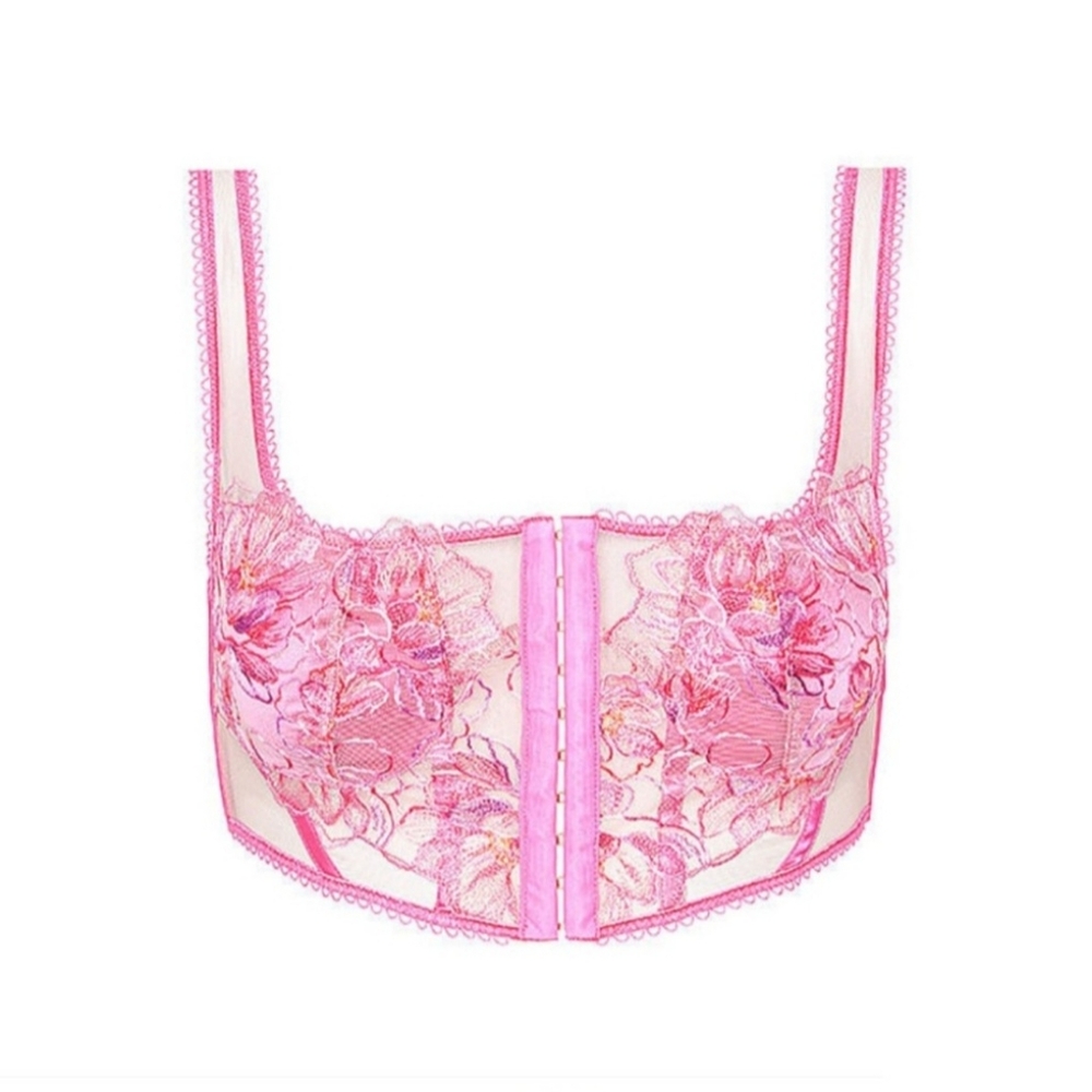 NWT For Love and Lemons FLL Pink Flower Hibiscus Lace-up Corset Bustier XXS - Picture 3 of 7